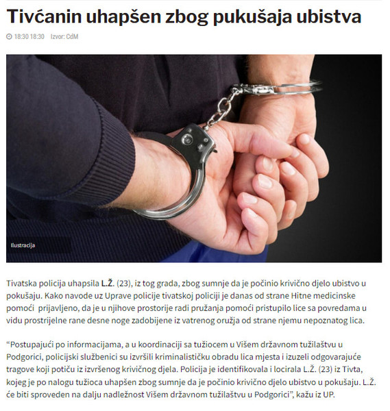 Montenegro-avmp/Tivcanin-uhapsen-zbog-pukusaja-ubistva---CdM