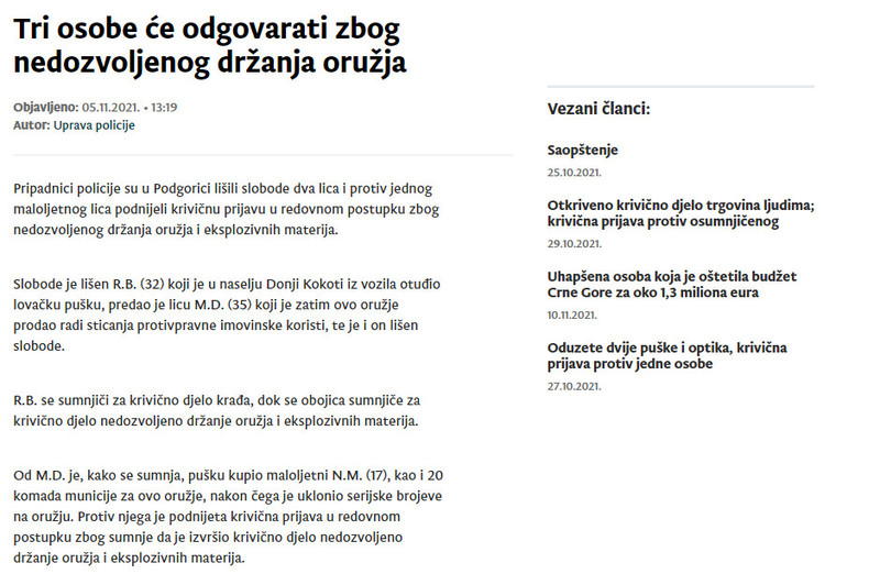 Montenegro-avmp/Tri-osobe-ce-odgovarati-zbog-nedozvoljenog-drzanja-oruzja