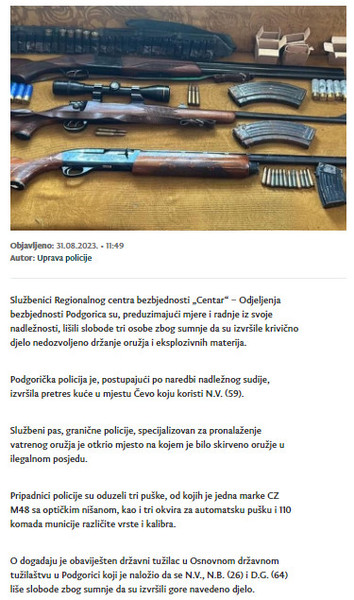 Montenegro-avmp/Tri-osobe-lisene-slobode-zbog-oruzja-u-ilegalnom-posjedu
