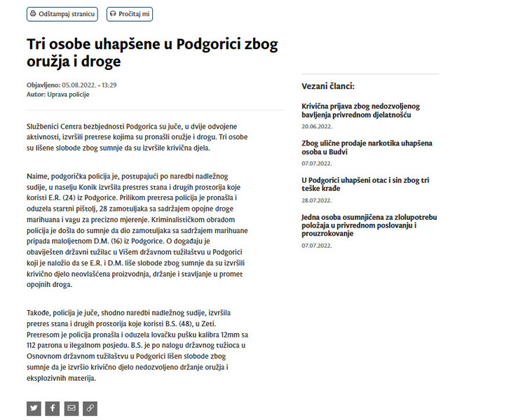 Montenegro-avmp/Tri-osobe-uhapsene-u-Podgorici-zbog-oruzja-i-droge_1