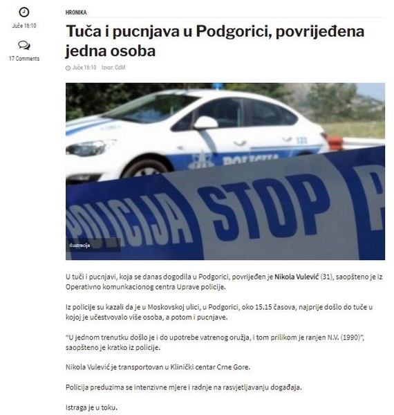Montenegro-avmp/Tuca-i-pucnjava-u-Podgorici-povrijedena-jedna-osoba