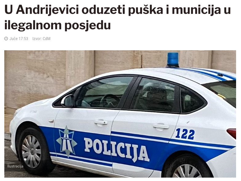 Montenegro-avmp/U-Andrijevici-oduzeti-puska-i-municija-u-ilegalnom-posjedu---CdM