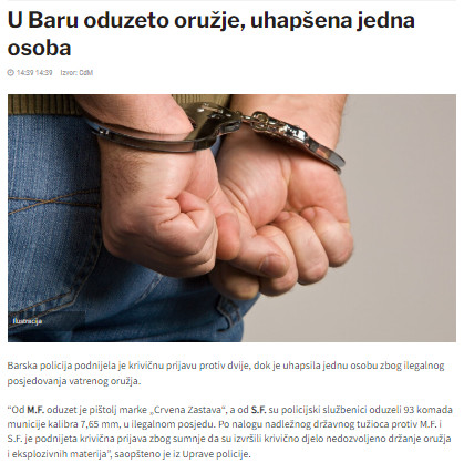 Montenegro-avmp/U-Baru-oduzeto-oruzje-u-ilegalnom-posedu-odgovarace-tri-osobe