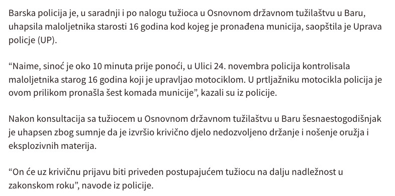 Montenegro-avmp/U-Baru-uhapsen-maloljetnik-kod-kojeg-je-pronadena-municija---CdM1