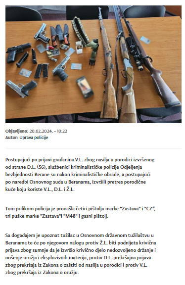 Montenegro-avmp/U-Beranama-ce-zbog-drzanja-oruzja-jedno-lice-odgovarati-krivicno-jedno-pr