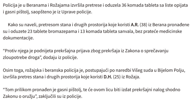 Montenegro-avmp/U-Beranama-i-Rozajama-oduzete-tablete-sa-liste-opijata-i-pistolj---CdM1