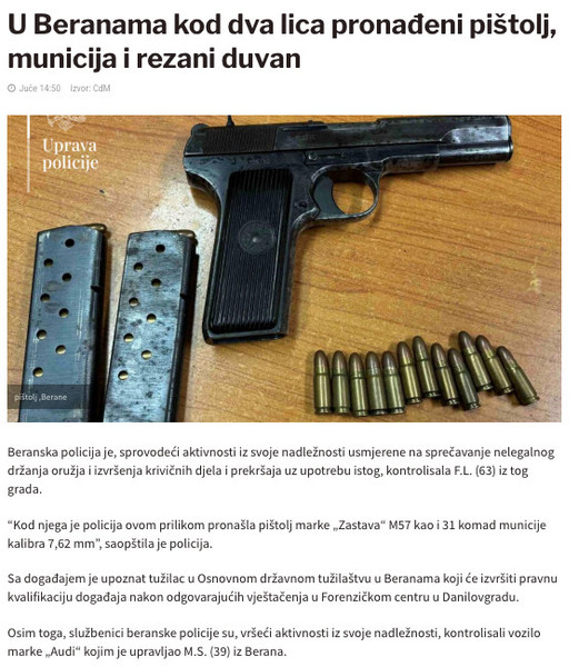 Montenegro-avmp/U-Beranama-kod-dva-lica-pronadeni-pistolj-municija-i-rezani-duvan---CdM