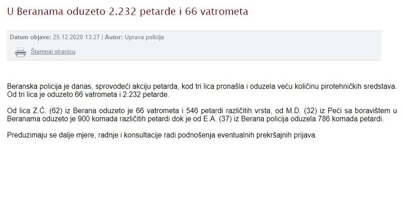 Montenegro-avmp/U-Beranama-oduzeto-2.232-petarde-i-66-vatrometa
