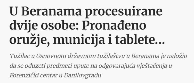 Montenegro-avmp/U-Beranama-procesuirane-dvije-osobe-Pronadeno-oruzje-municija-i-tablete