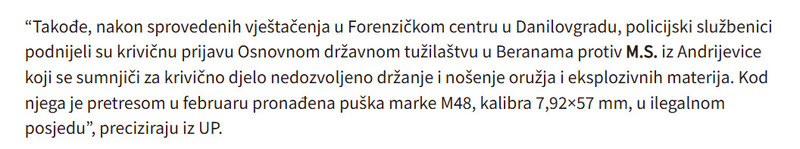 Montenegro-avmp/U-Bijelom-Polju-i-Rozajama-oduzeto-oruzje-i-municija-procesuirane-dvije-osobe_2