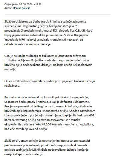 Montenegro-avmp/U-Bijelom-Polju-kontrolom-teretnog-vozila-pronadena-puska-sa-municijom-jed
