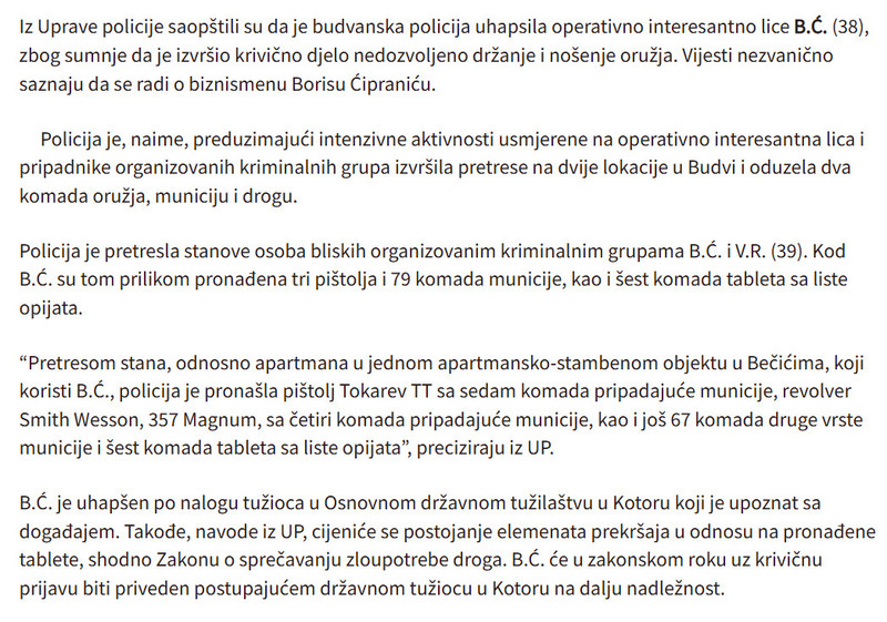 Montenegro-avmp/U-Budvi-uhapsen-Boris-Cipranic