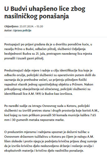 Montenegro-avmp/U-Budvi-uhapseno-lice-zbog-nasilnickog-ponasanja
