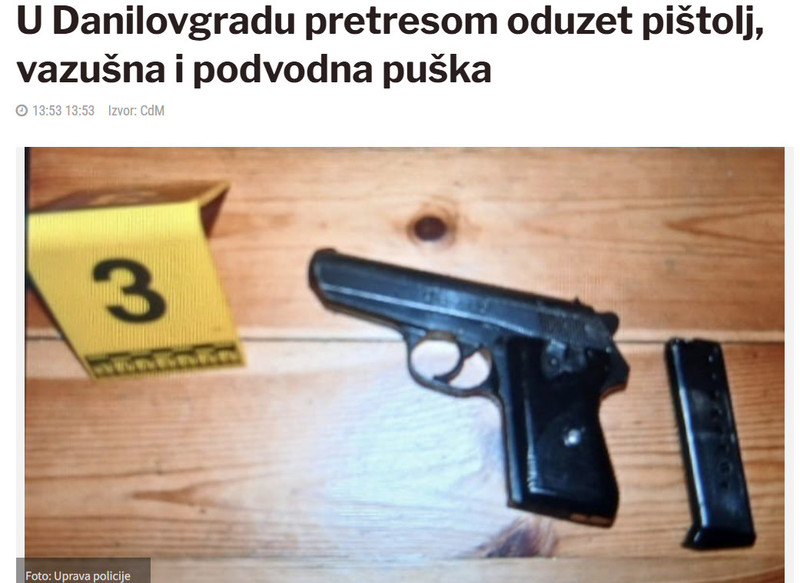 Montenegro-avmp/U-Danilovgradu-pretresom-oduzet-pistolj-vazusna-i-podvodna-puska_1