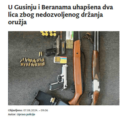 Montenegro-avmp/U-Gusinju-i-Beranama-uhapsena-dva-lica-zbog-nedozvoljenog-drzanja-oruzja0