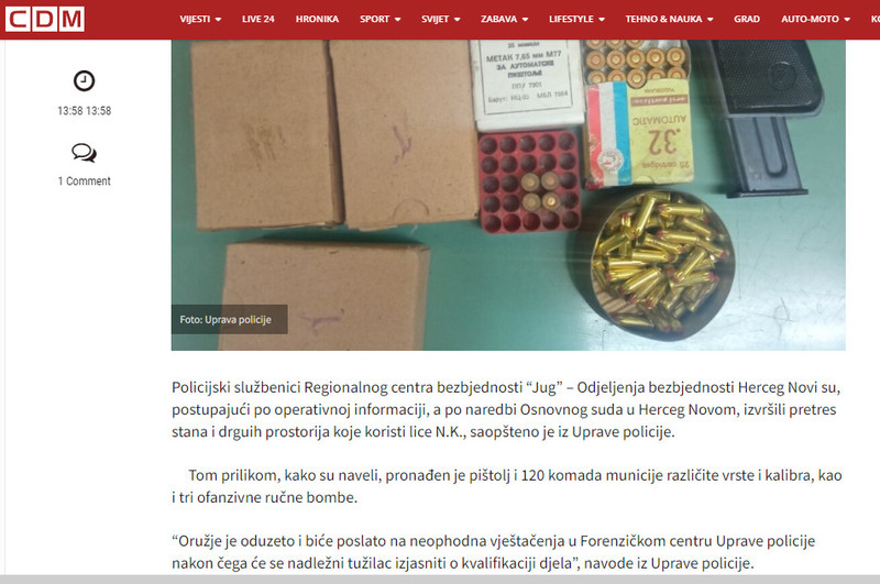 Montenegro-avmp/U-Herceg-Novom-pronadeno-oruzje-i-droga-prekrsajna-prijava-protiv-jedne-o