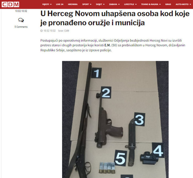 Montenegro-avmp/U-Herceg-Novom-uhapsena-osoba-kod-koje-je-pronadeno-oruzje-i-municija---CdM