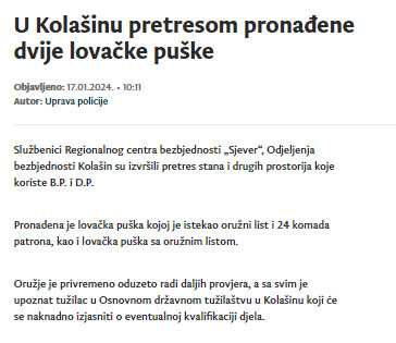 Montenegro-avmp/U-Kolasinu-pretresom-pronadene-dvije-lovacke-puske