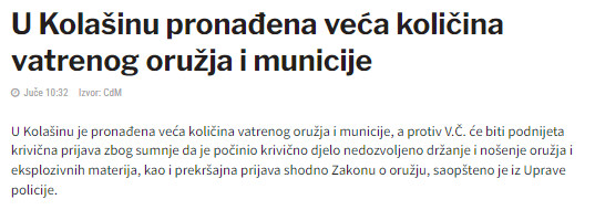 Montenegro-avmp/U-Kolasinu-pronadena-veca-kolicina-vatrenog-oruzja-i-municije