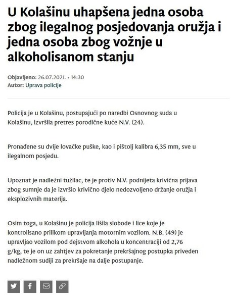 Montenegro-avmp/U-Kolasinu-uhapsena-jedna-osoba-zbog-ilegalnog-posjedovanja-oruzja-i-jedna