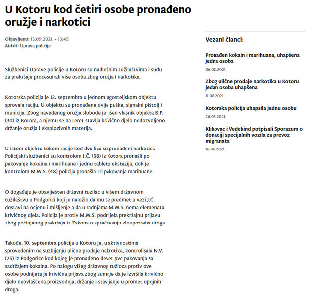 Montenegro-avmp/U-Kotoru-kod-cetiri-osobe-pronadeno-oruzje-i-narkotici