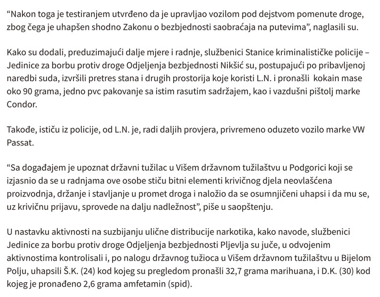Montenegro-avmp/U-Niksicu-i-Pljevljima-uhapsene-tri-osobe-pronadeni-kokain-marihuana-i-amf_2