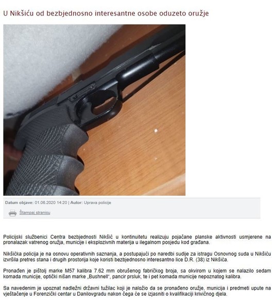 Montenegro-avmp/U-Niksicu-od-bezbjednosno-interesantne-osobe-oduzeto-oruzje