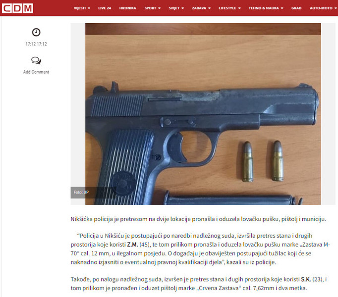 Montenegro-avmp/U-Niksicu-oduzeta-lovacka-puska-i-pistolj---CdM_1