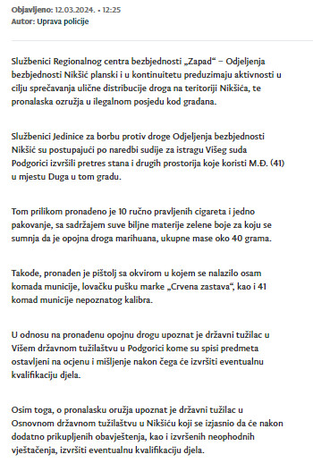 Montenegro-avmp/U-Niksicu-pretresom-pronadena-marihuana-oruzje-i-municija-kvalifikacije-na