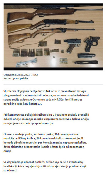 Montenegro-avmp/U-Niksicu-pretresom-pronadeno-i-oduzeto-oruzje-municija-minsko-eksplozivn