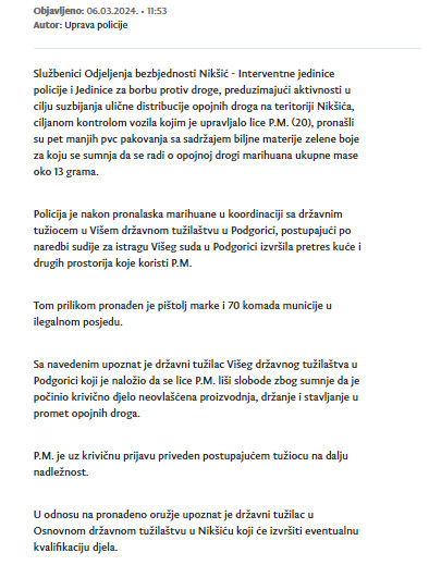 Montenegro-avmp/U-Niksicu-uhapsena-osoba-zbog-ulicne-prodaje-narkotika-pretresom-pronaden-