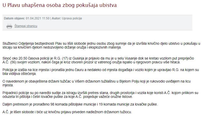 Montenegro-avmp/U-Plavu-uhapsena-osoba-zbog-pokusaja-ubistva
