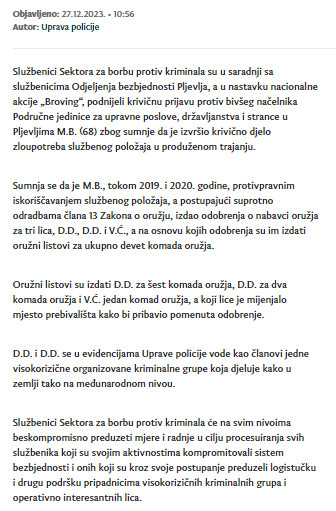 Montenegro-avmp/U-Pljevljima-oduzeto-sedam-komada-oruzja