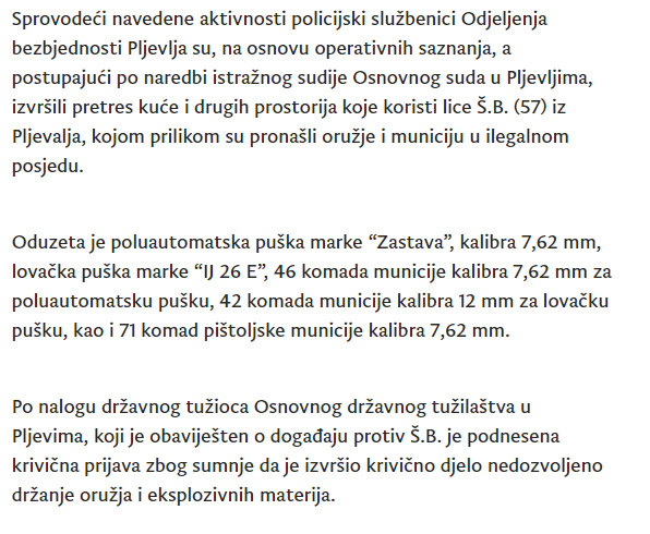 Montenegro-avmp/U-Pljevljima-pronadeno-oruzje-i-municija-krivicna-prijava-protiv-jedne-os_1