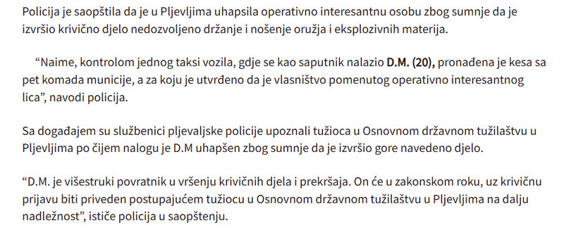 Montenegro-avmp/U-Pljevljima-uhapsena-operativno-interesantna-osoba-pronadena-municija_1