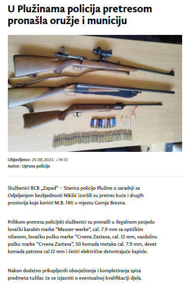 Montenegro-avmp/U-Pluzinama-policija-pretresom-pronasla-oruzje-i-municiju