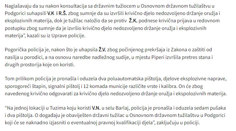 Montenegro-avmp/U-Podgorici-Danilovgradu-i-Tuzima-oduzeto-17-komada-oruzja-i-municija