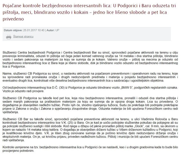 Montenegro-avmp/U-Podgorici-i-Baru-oduzeta-tri-pistolja-meci-blindirano-vozilo-i-kokain