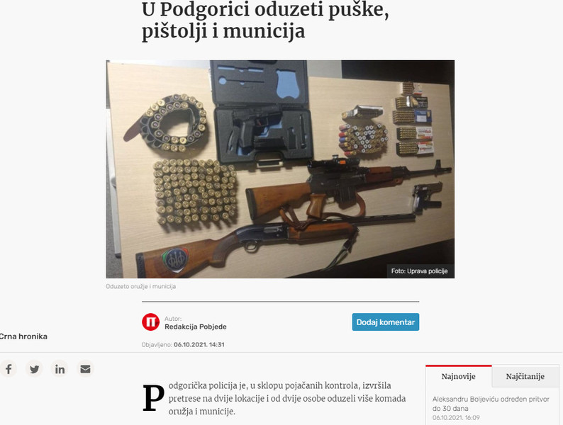Montenegro-avmp/U-Podgorici-oduzeti-puske-pistolji-i-municija