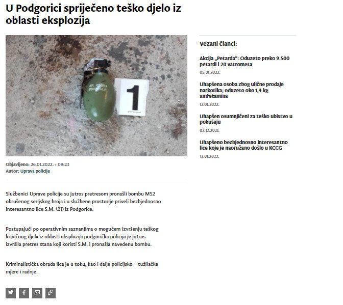 Montenegro-avmp/U-Podgorici-sprijeceno-tesko-djelo-iz-oblasti-eksplozija
