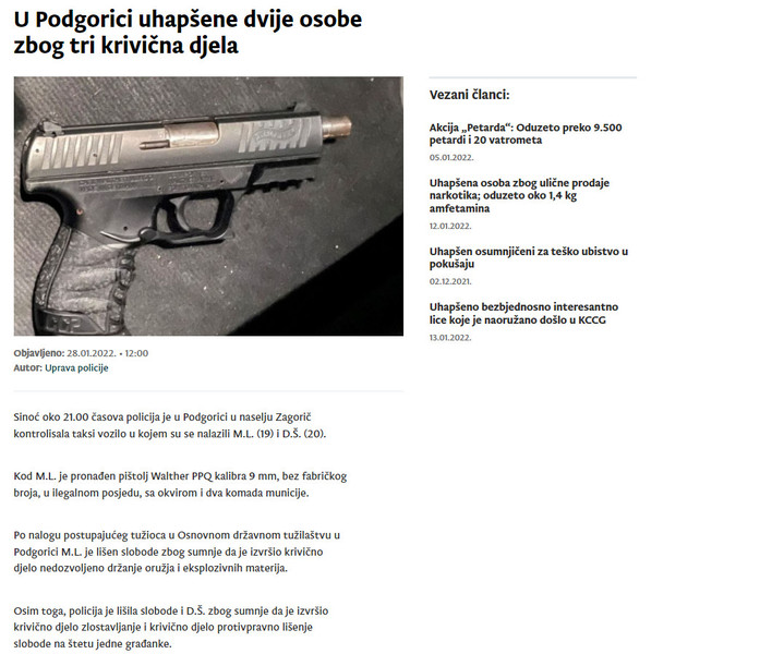 Montenegro-avmp/U-Podgorici-uhapsene-dvije-osobe-zbog-tri-krivicna-djela