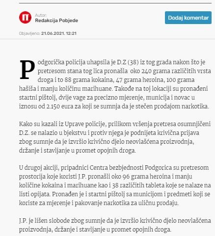 Montenegro-avmp/U-Podgorici-uhapsene-dvije-osobe-zbog-ulicne-prodaje-narkotika