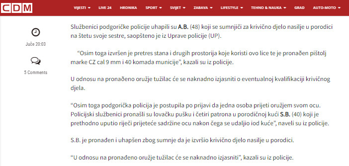 Montenegro-avmp/U-Podgorici-uhapsene-dvije-osobe_-Jedna-se-nasilnicki-ophodila-prema-sest