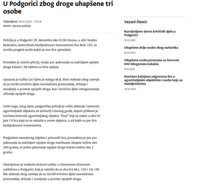 Montenegro-avmp/U-Podgorici-zbog-droge-uhapsene-tri-osobe