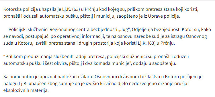 Montenegro-avmp/U-Prcnju-pronadena-automatska-puska-i-pistolj-uhapsena-jedna-osoba---CdM