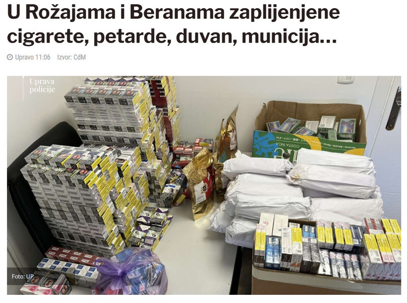 Montenegro-avmp/U-Rozajama-i-Beranama-zaplijenjene-cigarete-petarde-duvan-municija_1