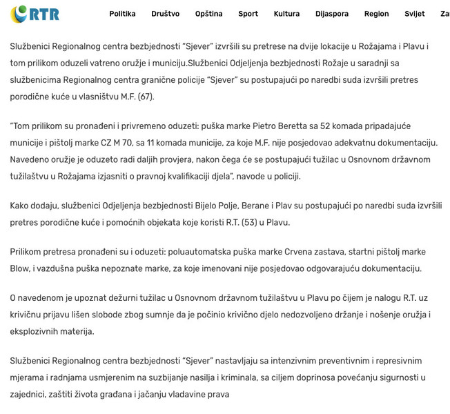 Montenegro-avmp/U-Rozajama-i-Plavu-zaplijenjeno-oruzje-i-municija---Radio-televizija-Rozaj_1
