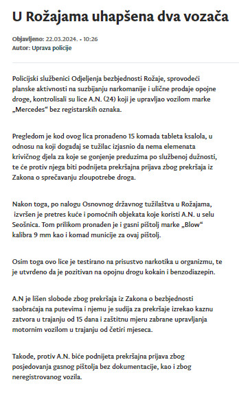 Montenegro-avmp/U-Rozajama-uhapsena-dva-vozaca