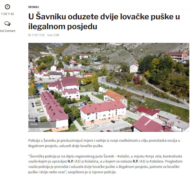 Montenegro-avmp/U-Savniku-oduzete-dvije-lovacke-puske-u-ilegalnom-posjedu---CdM