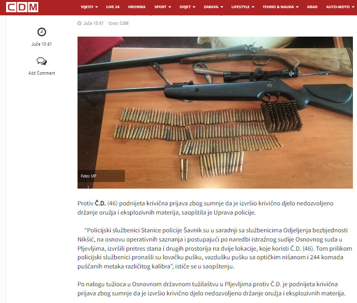 Montenegro-avmp/U-Savniku-pronadene-puske-i-municija-krivicna-prijava-protiv-jedne-osobe-